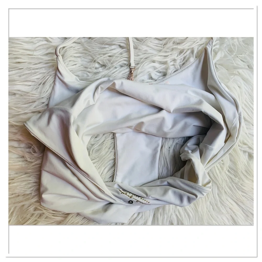 Spiritual Gangster Retreat One Piece Swimsuit White Gold Lettering Size Medium - Picture 8 of 9